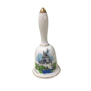 Walt Disney Productions Souvenir Porcelain Bell Cinderella Castle Gold Trim Vtg